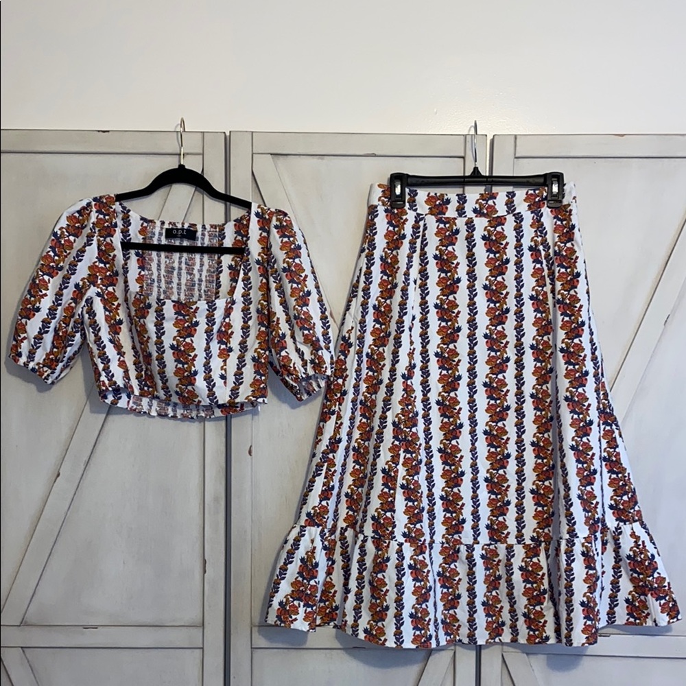 Floral Print Women's Matching Skirt Set